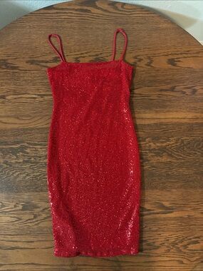 Windsor Red Sequin Midi Slip Dress with Spaghetti Straps